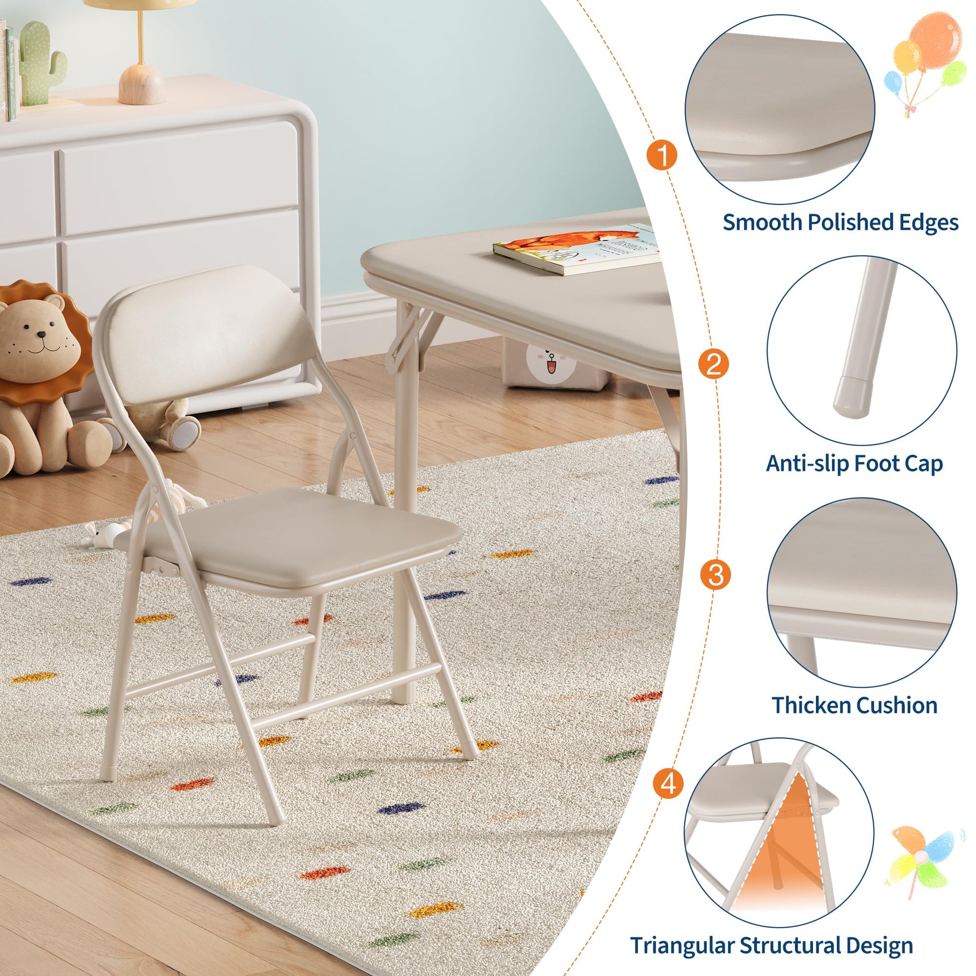 Ensemble table et chaises pliantes 3 pièces pour enfants Garvee, pliable, sûr, en cuir PU, antirouille, pour salle de jeux et maternelle