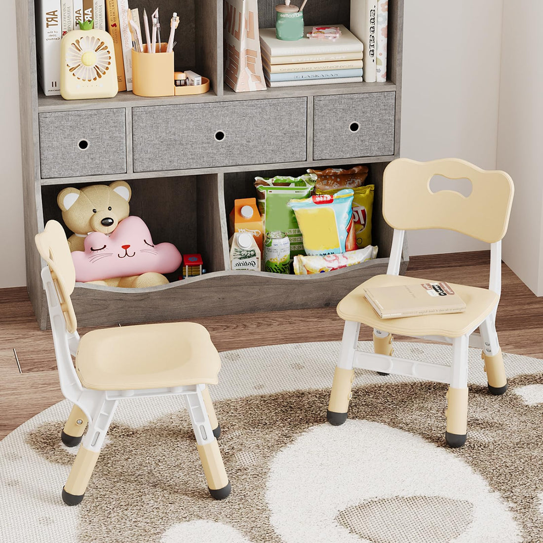 Chaise haute enfant Garvee, réglable sur 3 positions, en plastique robuste, pour garçons et filles de 2 à 6 ans, lot de 2, couleur naturelle, pour la maison et la maternelle