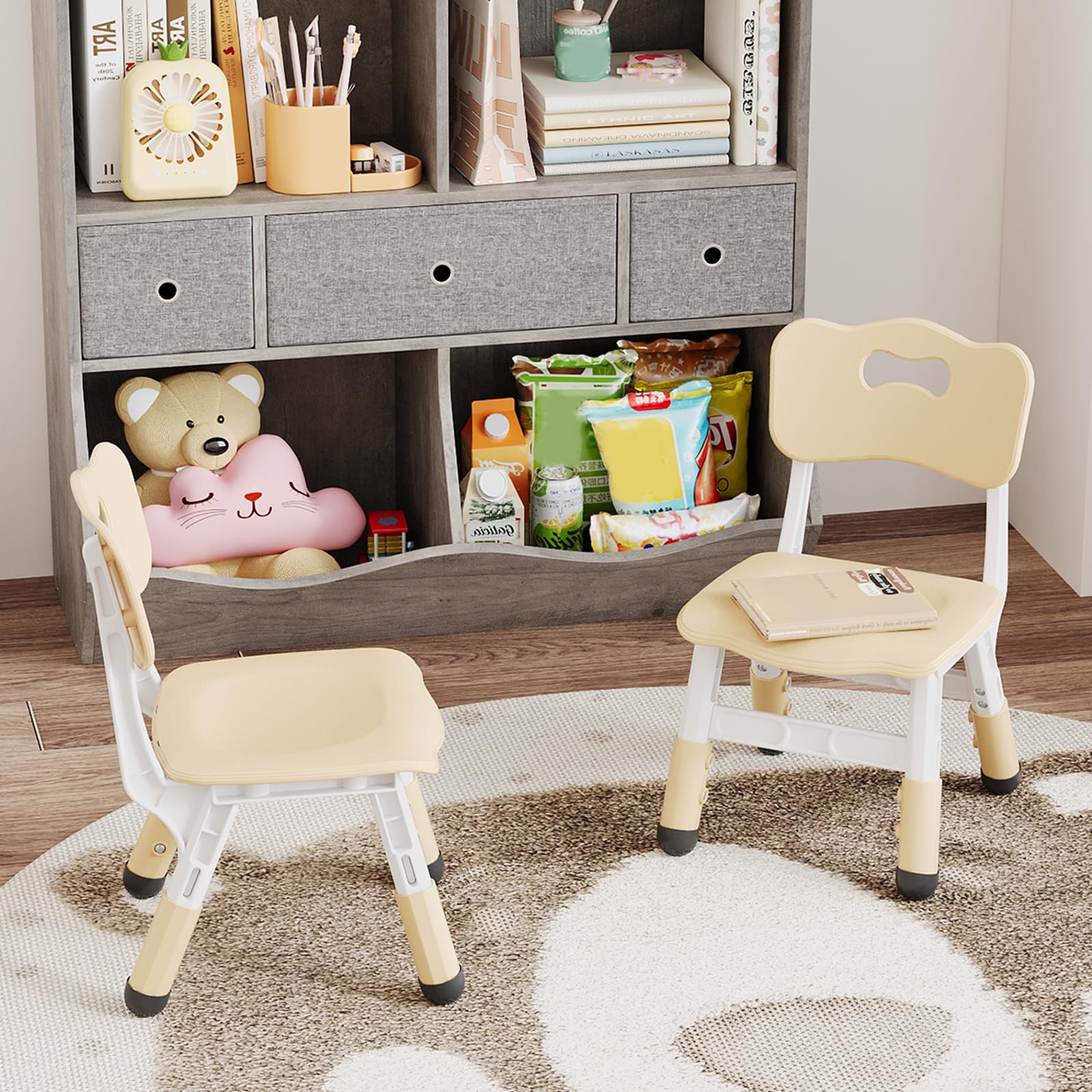 Chaise haute enfant Garvee, réglable sur 3 positions, en plastique robuste, pour garçons et filles de 2 à 6 ans, lot de 2, couleur naturelle, pour la maison et la maternelle
