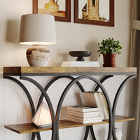 Console d'entrée industrielle Garvee 99 cm (39 po) avec étagères en bois à 3 niveaux, structure circulaire en métal, robuste pour couloir et salon, profondeur de 30 cm (11,8 po), noire