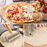 Garvee, emporte-pièce à pizza en acier inoxydable avec manche en bois, pour pizzerias et boulangeries, 20,5 x 13,3 x 5 cm, argent.