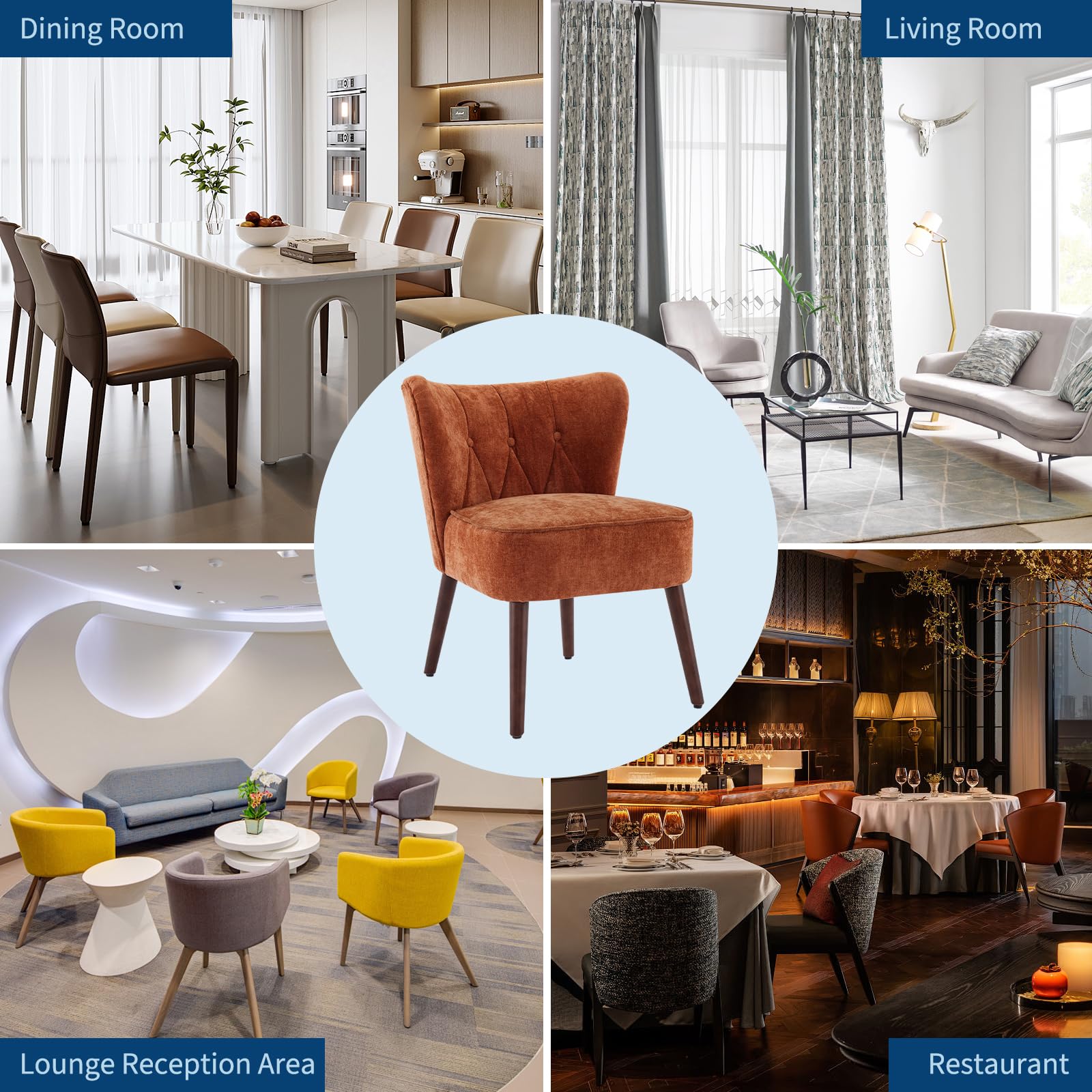 Fauteuil d'appoint Garvee style moderne du milieu du siècle, ergonomique, à oreilles, sans accoudoirs, revêtement en velours, 56 x 66 cm (22 x 26 pouces), pour salon ou bureau