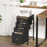 Garvee Caisson de classement mobile 4 tiroirs en tissu, cadre métal, plateau MDF, imperméable et anticorrosion, roulettes, idéal bureau maison.