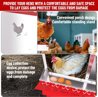 Garvee pondoir pour poules à 8 compartiments avec support métallique, acier galvanisé de 0,7 mm, système de collecte des œufs par roulement, perchoir et couvercle sécurisé, résistant aux intempéries, idéal pour poulaillers et fermes, rouge
