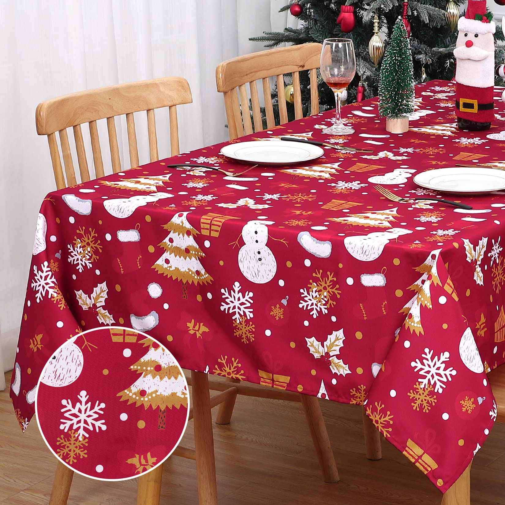 Nappe de Noël Garvee Bonhomme de neige imperméable et moderne verte 137 x 228 cm pour fête, cuisine, salon