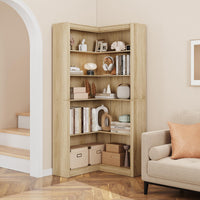 Garvee Bibliothèque d’Angle 182 cm Style Ferme, 5 Niveaux, Grand Rangement en L, Étagère Robuste en Bois pour Salon, Chambre et Bureau à Domicile