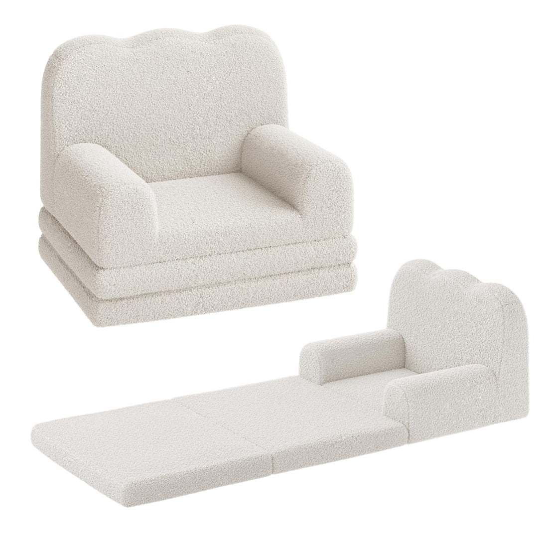 Canapé-lit convertible 2 en 1 Garvee pour enfants, avec mousse et revêtement Sherpa doux, blanc ondulé, idéal pour la salle de jeux
