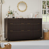Garvee Commode Flûtée 7 Tiroirs Bois Ingénieré, Design Moderne Ondulé, Pour Chambre Et Salon, Sécurisée, Spacieuse, Couleur Naturelle - 