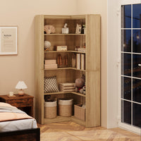 Garvee Bibliothèque d’Angle 182 cm Style Ferme, 5 Niveaux, Grand Rangement en L, Étagère Robuste en Bois pour Salon, Chambre et Bureau à Domicile