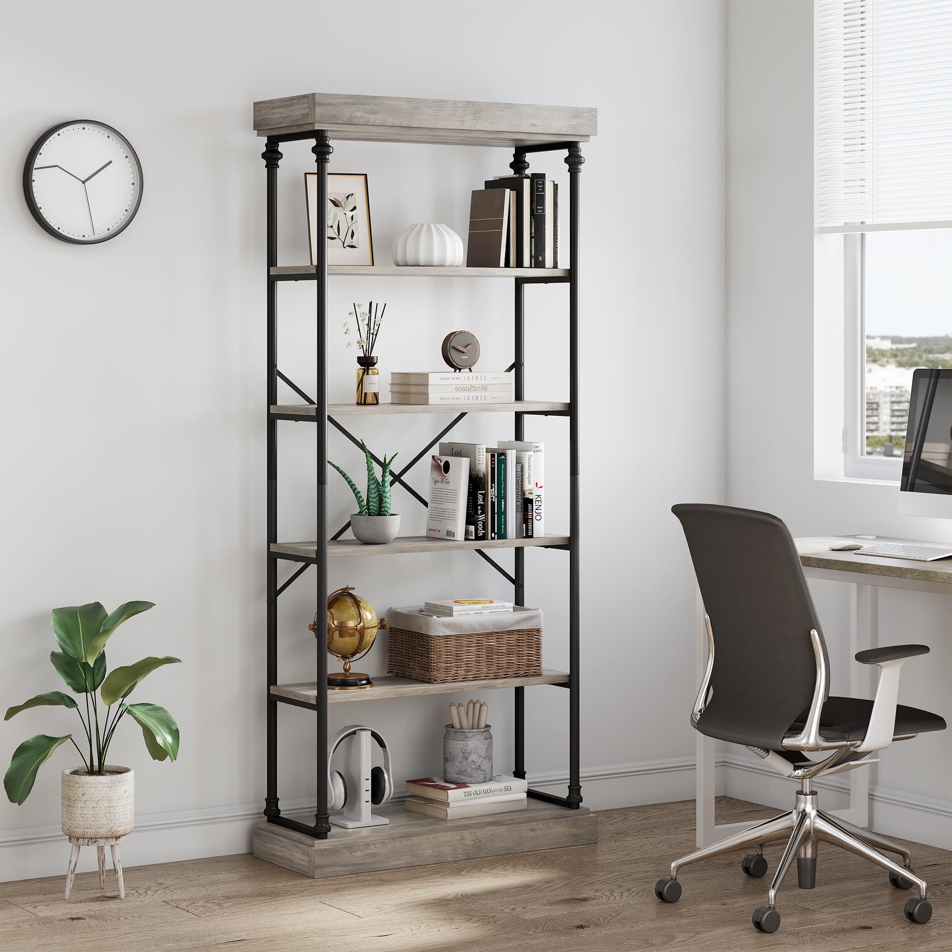 Garvee Étagère industrielle à 6 niveaux avec structure métallique pour salon et bureau, 187×80×30cm, style vintage