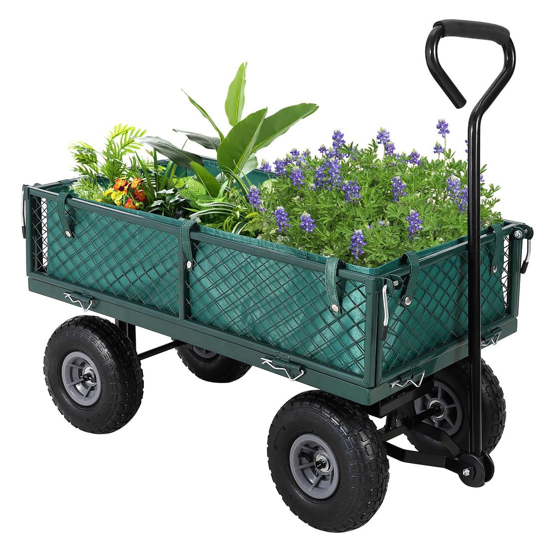 Chariot de jardin Garvee en acier robuste, pliable, capacité de 227 kg (500 lb), avec doublure amovible, pour jardin et cour, 81 cm x 42 cm x 45,5 cm (31,89 po x 16,54 po x 17,91 po), noir