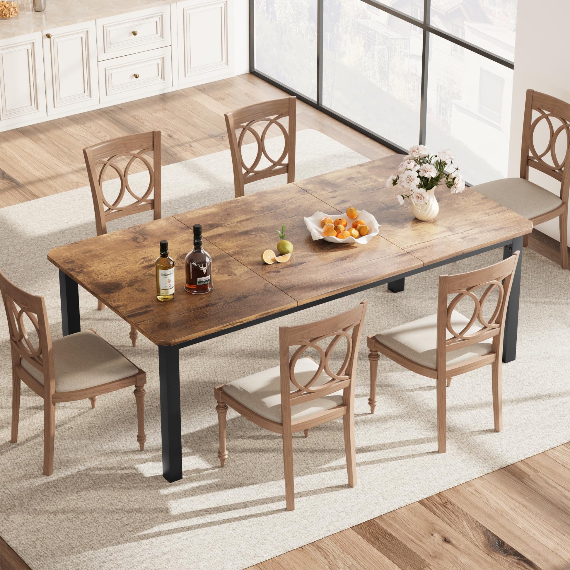 Garvee Table à Manger Industrielle en Bois 200 cm, pour 6 à 8 Personnes, Marron, Cuisine, Salle à Manger et Salon