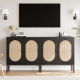 Garvee buffet en rotin tressé à la main, avec portes et étagères, en MDF noir, pour le salon et la salle à manger, 80 × 40 × 83 cm, noir - noir