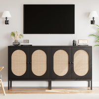 Garvee buffet en rotin tressé à la main, avec portes et étagères, en MDF noir, pour le salon et la salle à manger, 80 × 40 × 83 cm, noir