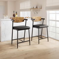 Garvee Tabourets de bar vintage avec dossier et accoudoirs, assise rembourrée, structure métallique robuste, pour cuisine, îlot central et bar