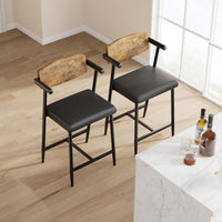 Garvee Tabourets de bar vintage avec dossier et accoudoirs, assise rembourrée, structure métallique robuste, pour cuisine, îlot central et bar