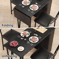 Ensemble table de bar extensible Garvee pour 2 à 4 personnes, coussins de 40 cm de large, MDF durable, espace de rangement, noir, idéal pour les petits appartements