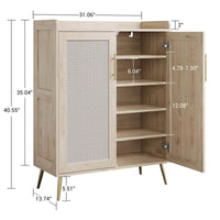 Meuble à chaussures Garvee en rotin, 5 niveaux avec portes, étagères réglables, pieds en métal, chêne, robuste, pour entrée et salon