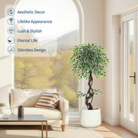 Garvee Ficus artificiel panaché blanc 120 cm en PE durable, plante décorative réaliste pour intérieur et extérieur