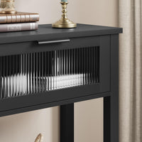 Garvee Console en MDF Noir avec 2 Tiroirs à Façades en Verre, L. 110 × P. 30 × H. 80 cm, Meuble de Rangement pour Salon et Entrée