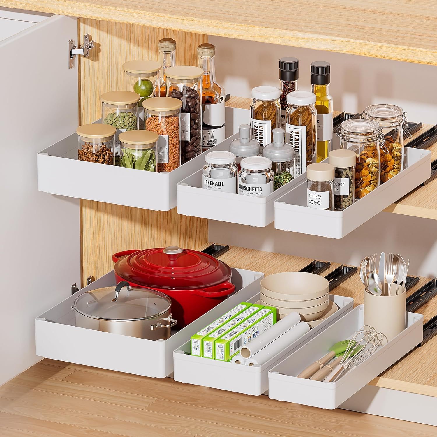 Organisateur de tiroir coulissant Garvee pour la cuisine, en métal, grand format (27 cm), antidérapant, pour la cuisine et la salle de bain, polyvalent
