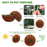 Garvee Lot de 2 Boules de Buis Artificielles 45 cm avec Fleurs, PE Résistant aux UV, pour Mariage et Balcon, Vert Rouge Blanc