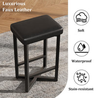 Ensemble de 2 tabourets de bar Garvee, 62,5 cm, revêtement en similicuir, structure en métal, repose-pieds en croix, style moderne, sans dossier, noir, idéal pour îlot de cuisine et bar.