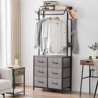 Portant à vêtements Garvee avec 4 tiroirs en tissu, structure en métal et plateau en bois, idéal pour la chambre et l'entrée. Gain de place, sûr et compact.