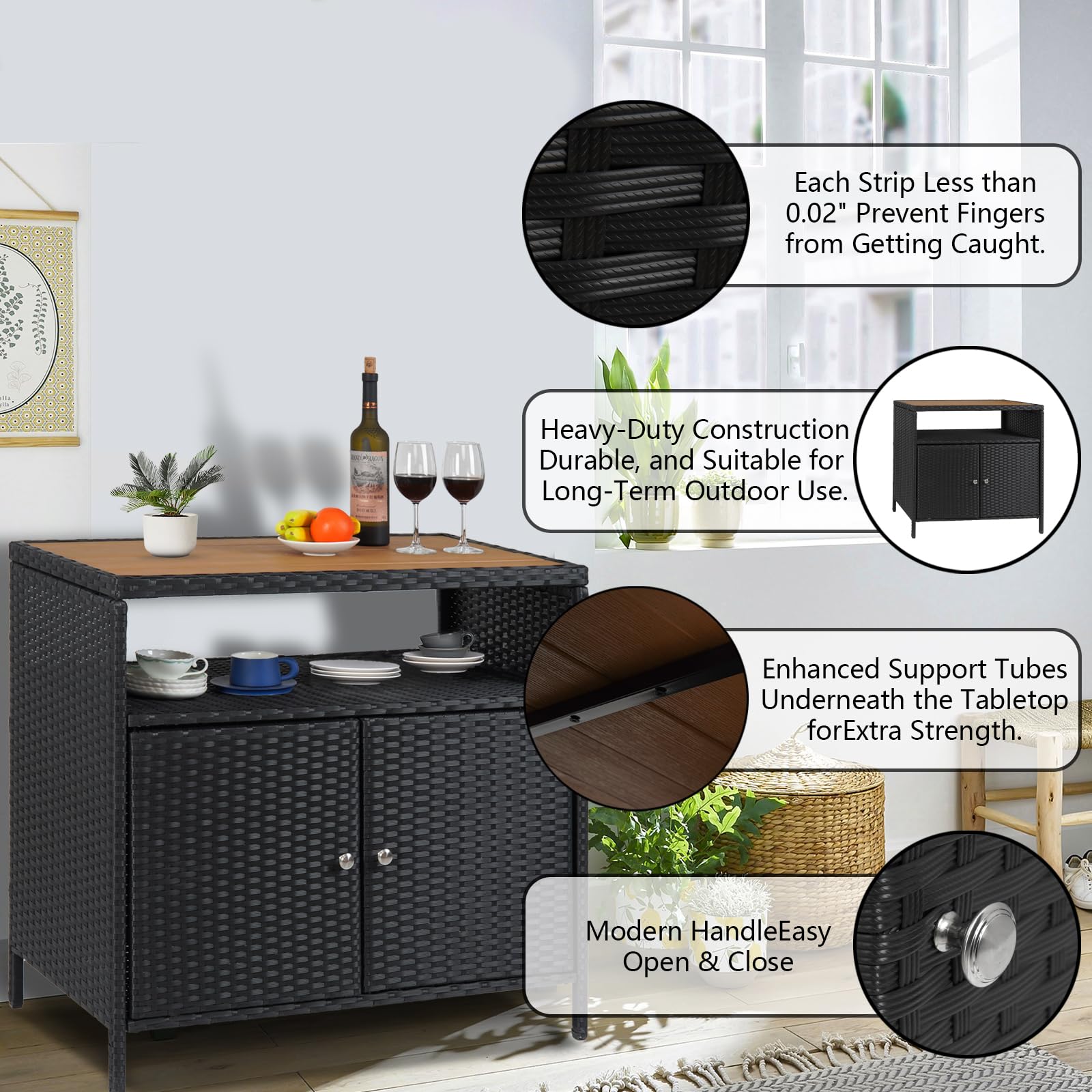 Armoire de rangement extérieure Garvee en résine tressée avec étagère, résistante aux intempéries, acier thermolaqué, 2 portes, marron, idéale pour le jardin et la piscine.