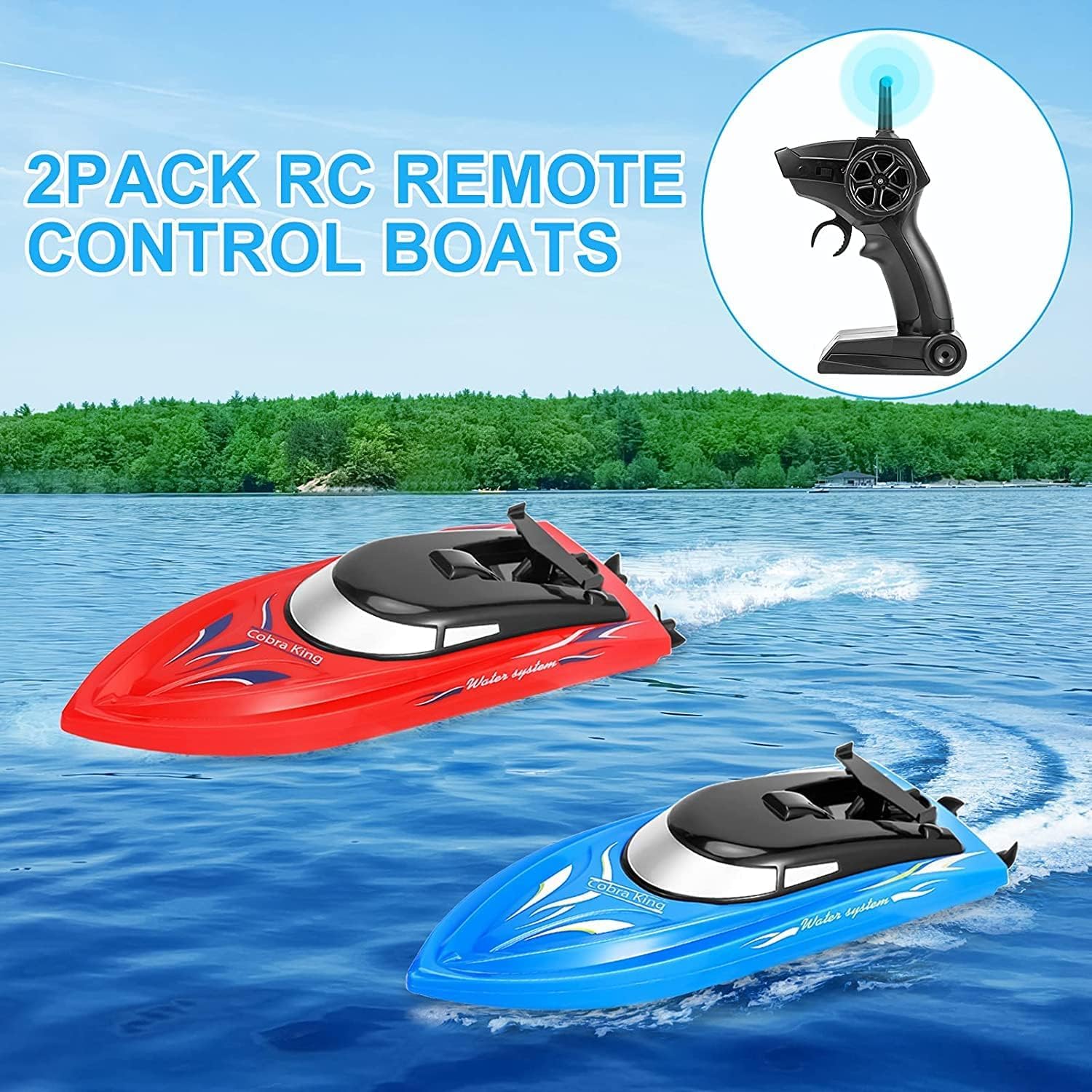 Garvee lot de 2 bateaux radiocommandés, vitesse 10 km/h, plastique ABS, 4 piles, télécommande 2,4 GHz, pour piscines et lacs
