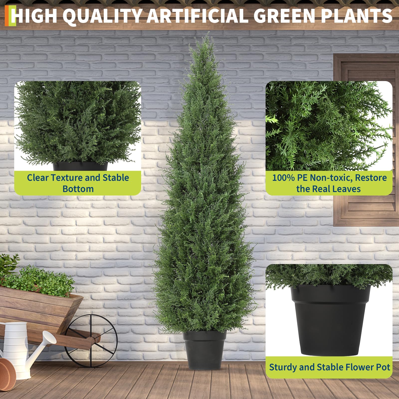 Garvee Arbres topiaires artificiels en cèdre 1,50 m en polyéthylène, résistants aux UV et aux intempéries, branches orientables, pour jardin et terrasse, vert