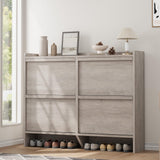 Garvee Meuble à chaussures 4 tiroirs abattants, MDF gris, 120×26×93cm, étagères réglables pour entrée et salon - Gris