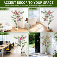 Arbre artificiel Garvee de 120 cm avec feuilles et fleurs réalistes pour salon et bureau, tronc détachable, entretien facile, tissu de soie de haute qualité, vert