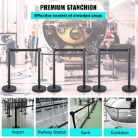 Poteaux de contrôle de foule Garvee avec sangle rétractable de 2 m (6,56 pi), acier inoxydable et fer, noir, 91 cm (36 po), pour aéroports