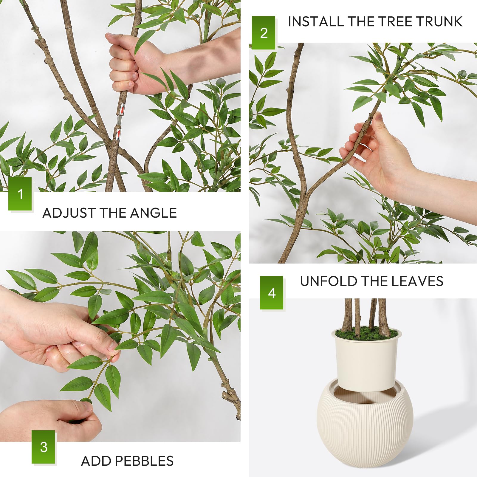 Plante artificielle Nandina Garvee de 1,80 m avec pot en céramique blanche, idéale pour le bureau et le salon. Réaliste, facile d'entretien et durable.