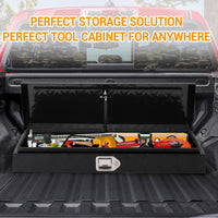 Garvee Coffre à outils plat en aluminium 88 × 33 × 17 cm avec tôle antidérapante à 5 barres pour remorque, fourgon et utilitaire, noir