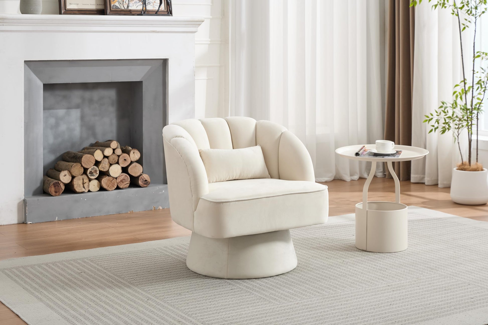 Garvee Fauteuil pivotant moderne en velours beige, rotation 360°, design confortable pour salon, chambre ou coin détente.