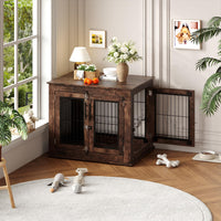 Garvee Cage pour chien style farmhouse taille moyenne, meuble d’appoint en bois robuste avec doubles portes, niche intérieure anti-mordillage pour petit/moyen chien, salon
