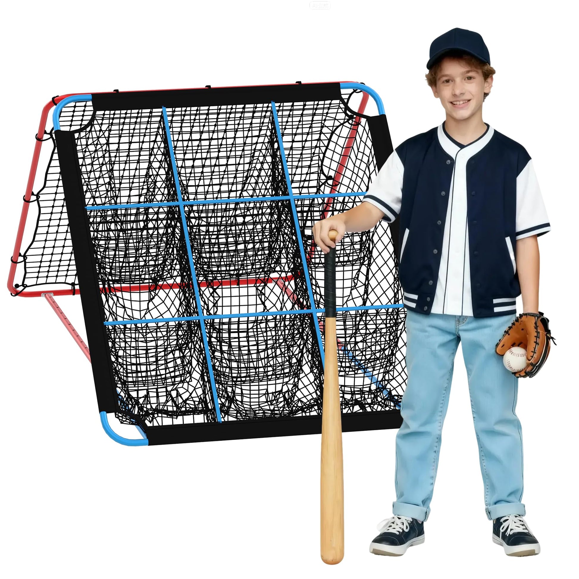 Filet de rebond Garvee pour le baseball, avec 9 poches, pliable et stable, idéal pour l'entraînement en extérieur et en intérieur, ainsi que pour le football et le volley-ball.