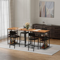 Table de salle à manger Garvee pour 2 personnes avec 4 compartiments de rangement, porte-gobelet et casier à vin, structure robuste en acier, design rustique en bois, idéale pour les petits espaces, compacte, marron