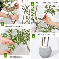 Plante Nandina artificielle Garvee de 1,5 m avec pot en céramique grise, idéale pour la décoration intérieure du salon ou du bureau. Entretien facile, feuilles réalistes.