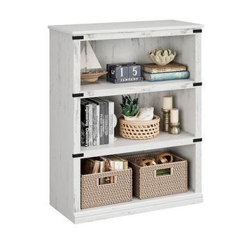 Garvee bibliothèque basse 80 × 31 × 102 cm, 4 niveaux ouverts, finition blanche, style industriel