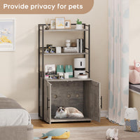 Meuble pour litière Garvee avec étagères de rangement, meuble 2 en 1 pour chat, MDF et fer, gris, pour usage intérieur, 3 étagères, robuste et sans odeur