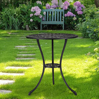 Table bistro d'extérieur ronde Garvee 61 cm (24 po) en fonte avec trou pour parasol de 5 cm (2 po) pour balcon et jardin, noire