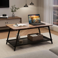 Garvee table basse en bois, table d'appoint pour salon, table basse avec rangement, table moderne avec structure en acier et étagère, 100 × 50 × 46 cm