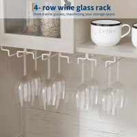 Meuble de cuisine Garvee de 183 cm de haut avec 4 portes, casier à vin, tiroirs, blanc, salle à manger, coin café, bois, étagères réglables