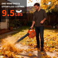 Souffleur de feuilles portatif à essence Garvee 28 cm³, 1,1 CV, 490 CFM, 290 km/h, pour jardin, cour, allée et neige, orange