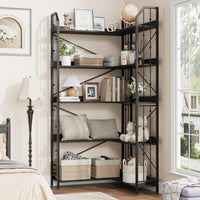 Étagère d'angle Garvee 183 cm (72 po) en forme de L, style industriel, en métal et MDF, pour salon et chambre, robuste, anti-basculement, 5 niveaux, noire