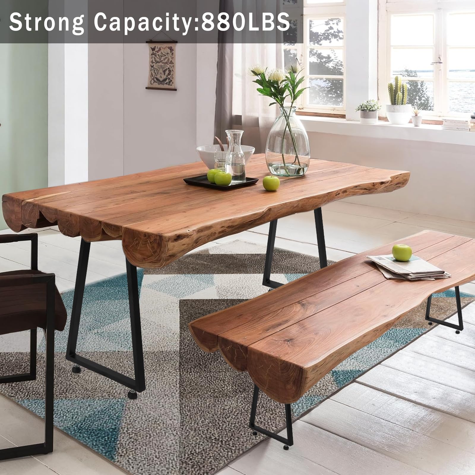 Pieds de table en métal Garvee 28" x 16" robustes, style industriel rustique, réglables, noirs, pour tables de salle à manger et de jardin