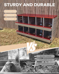 Garvee Pondoir à poules rouge en métal, 10 compartiments avec 10 œufs factices, ventilation et structure antirouille, pour poulailler